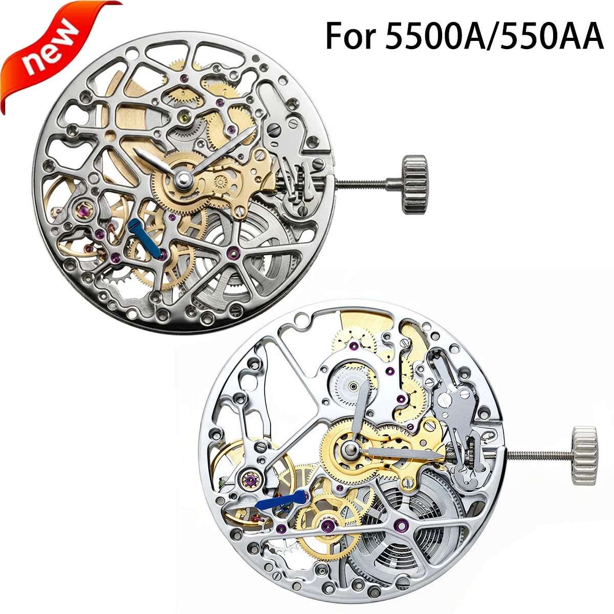

For 5500A/550AA Mechanical Movement 33 Jewels Hollowed Out Hand-Winding Watch Movement Three-pin Single Calendar Automatic