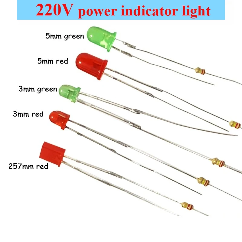 3/5mm Connector LED 257 Square 220V Power Strip Socket Indicator Light Bulb Power Supply Neon Lamp with Resistor Terminal Block - view 5