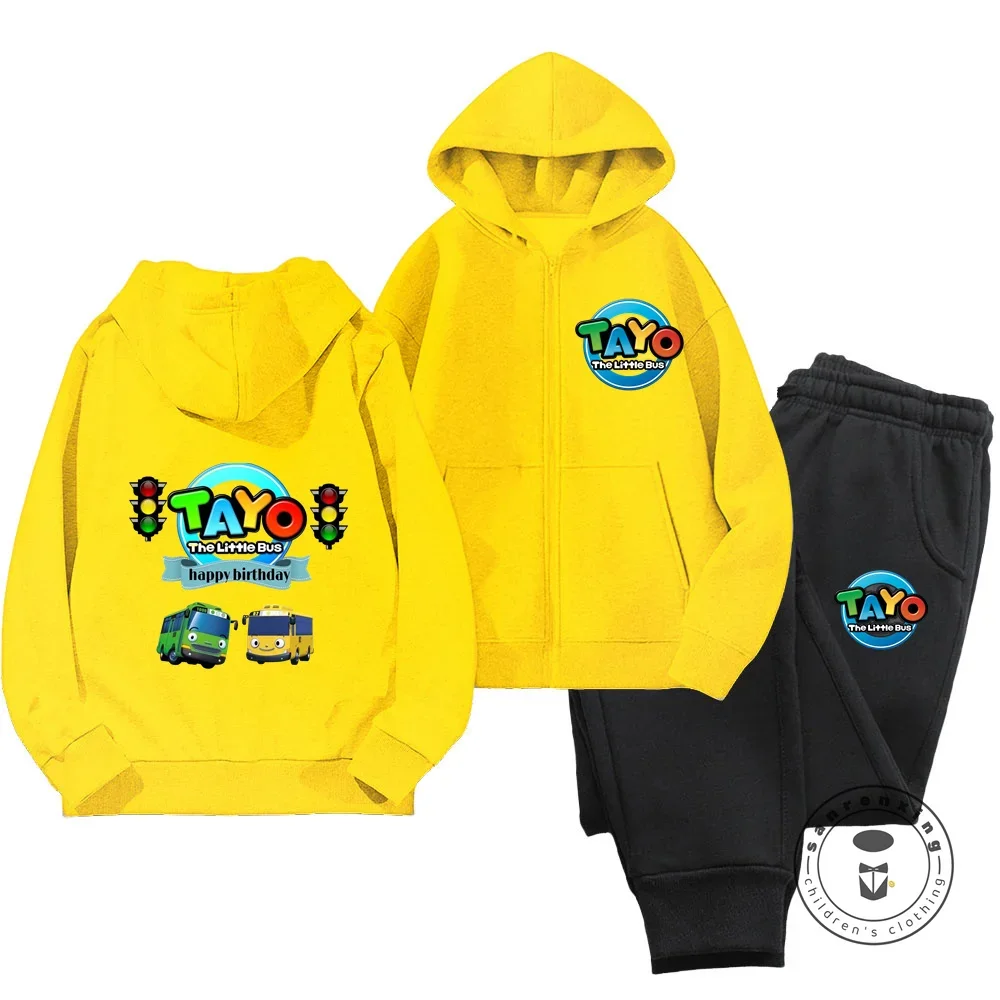 Cartoon Fashion Tayo the Little Bus Zipper Hoodie Set Casual Suit Fall Clothes for Kids Sports Hoodies for Boys and Girls