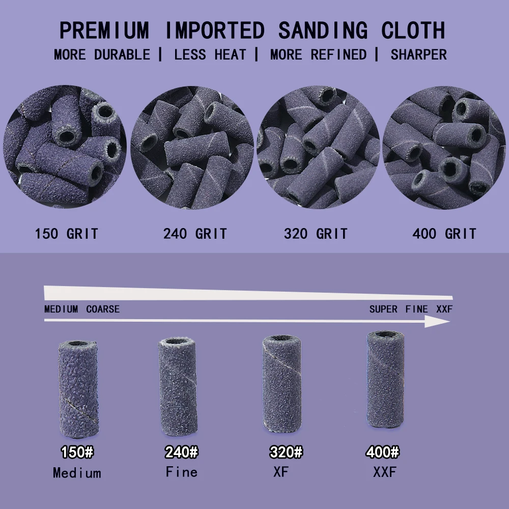 Bandas de lijado de uñas de 3mm, Mini broca negra y morada de grano 150/240/320/400, accesorio de lima de uñas eléctrica, herramienta de manicura de pulido