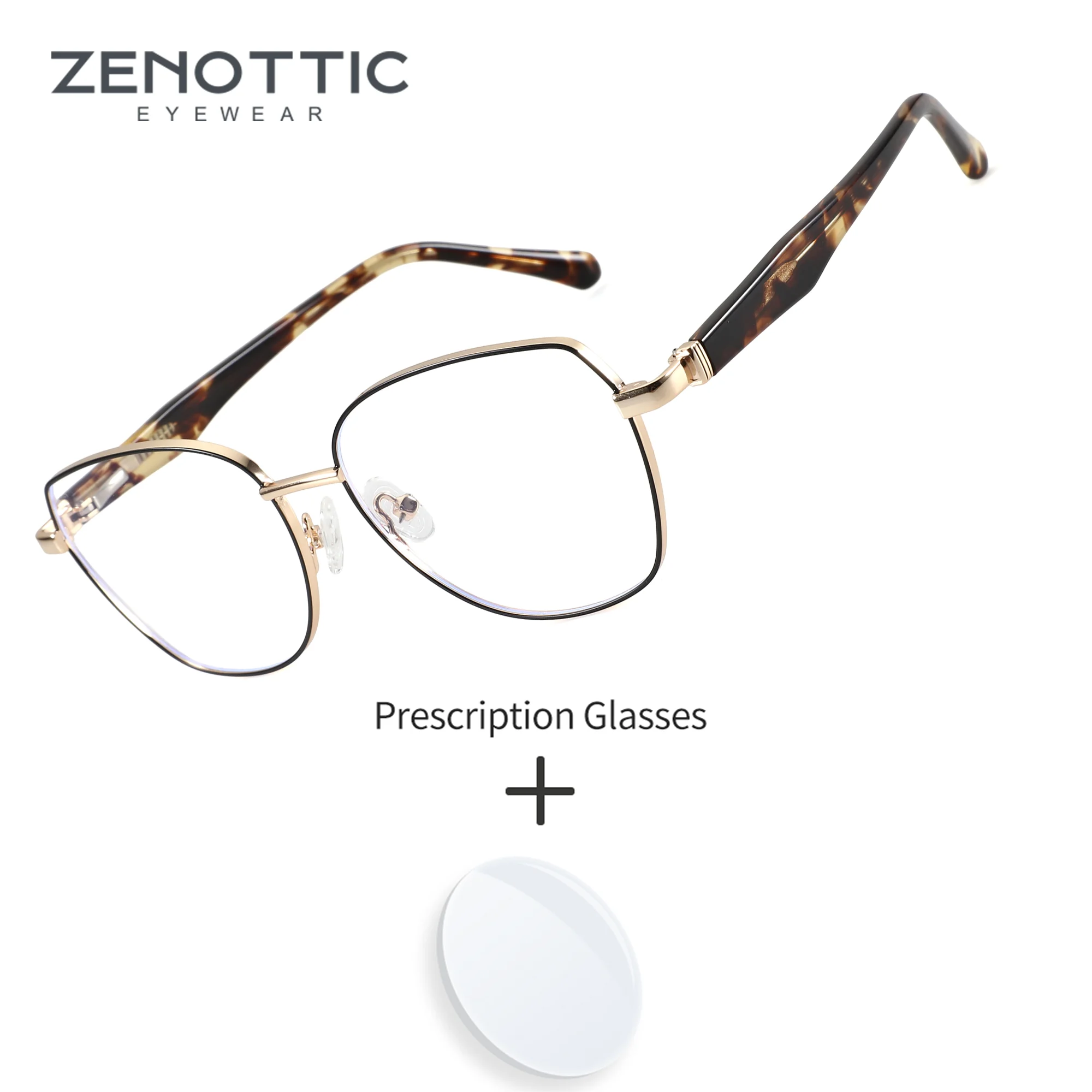 ZENOTTIC M Size Geometric Full Frame Ultralight Metal For Women Blue Light Filter Multifocal Prescription Eyewear
