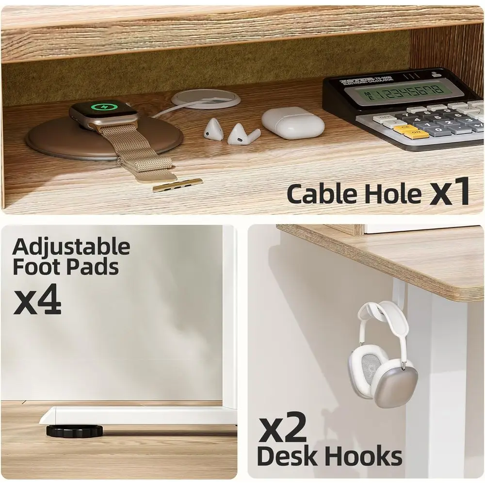 Adjustable Height Electric Standing Desk 48x24 Inches with Dual Drawers, Storage Shelf, and Maple Finish