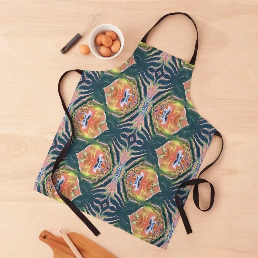 

Rainbow Marble Pattern Three Apron Women Kitchen Costume Waiter Apron