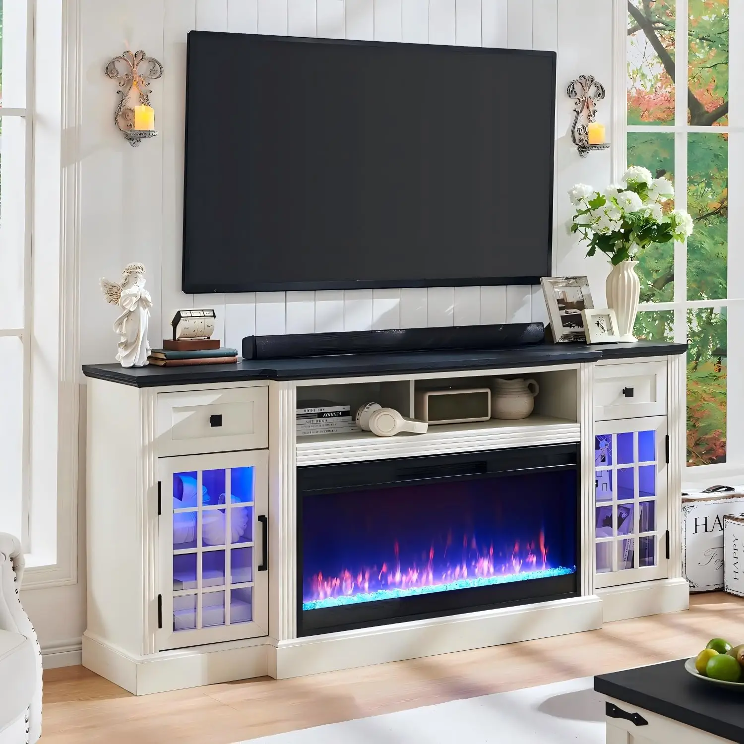 Farmhouse TV Stand W/LED Lights & 36
