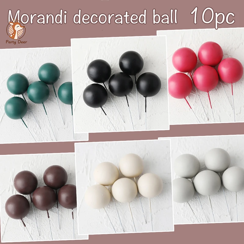 10/20pcs/Set Morandi Color Decorative Balls Wishing Balls Cake Decorations Inserts Black Gray Coffee Cake Topper Baking Gifts