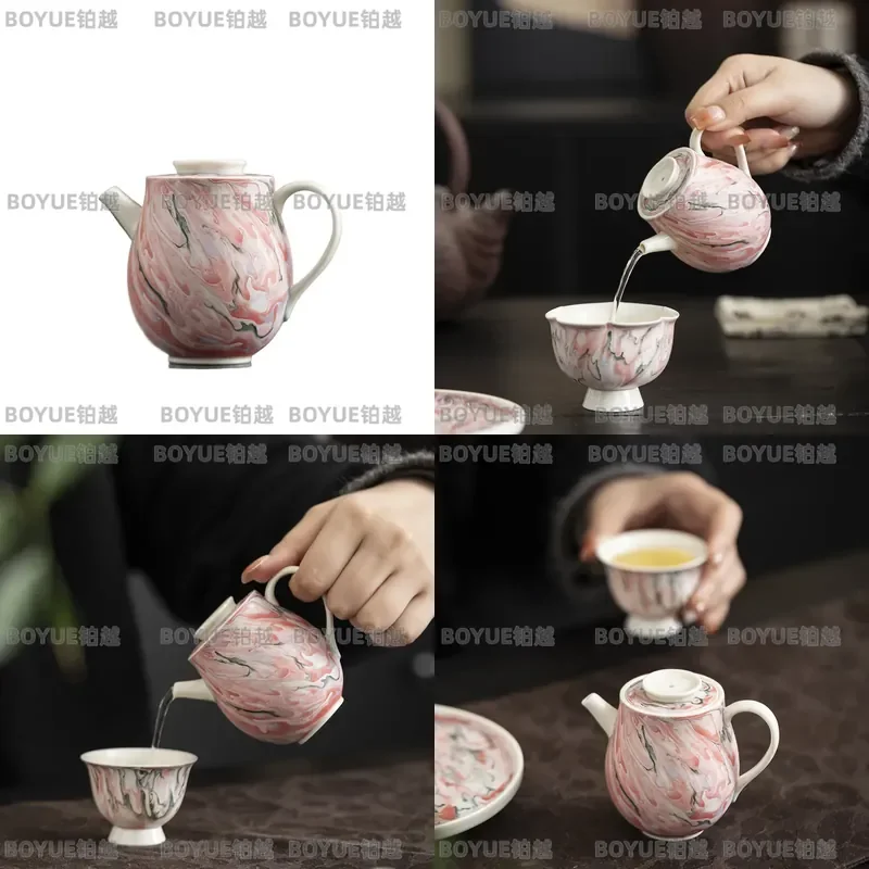 Dunhuang Feitian Ceramic Teapot with Handle Giant Wheel Design Chinese Retro Kung Fu Tea Set Ball Filter Brewing Pot Gift Box