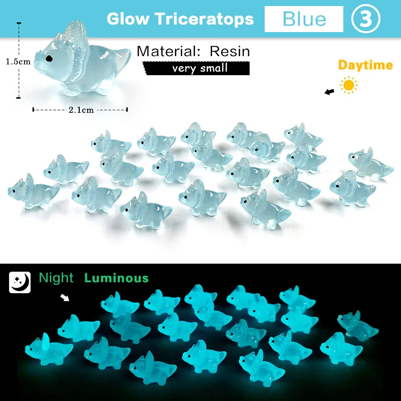 2023 New Luminous Triceratops Dinosaur Glow Resin Figurine Cartoon Animal Model Home Decor Fairy Garden Decoration Accessories