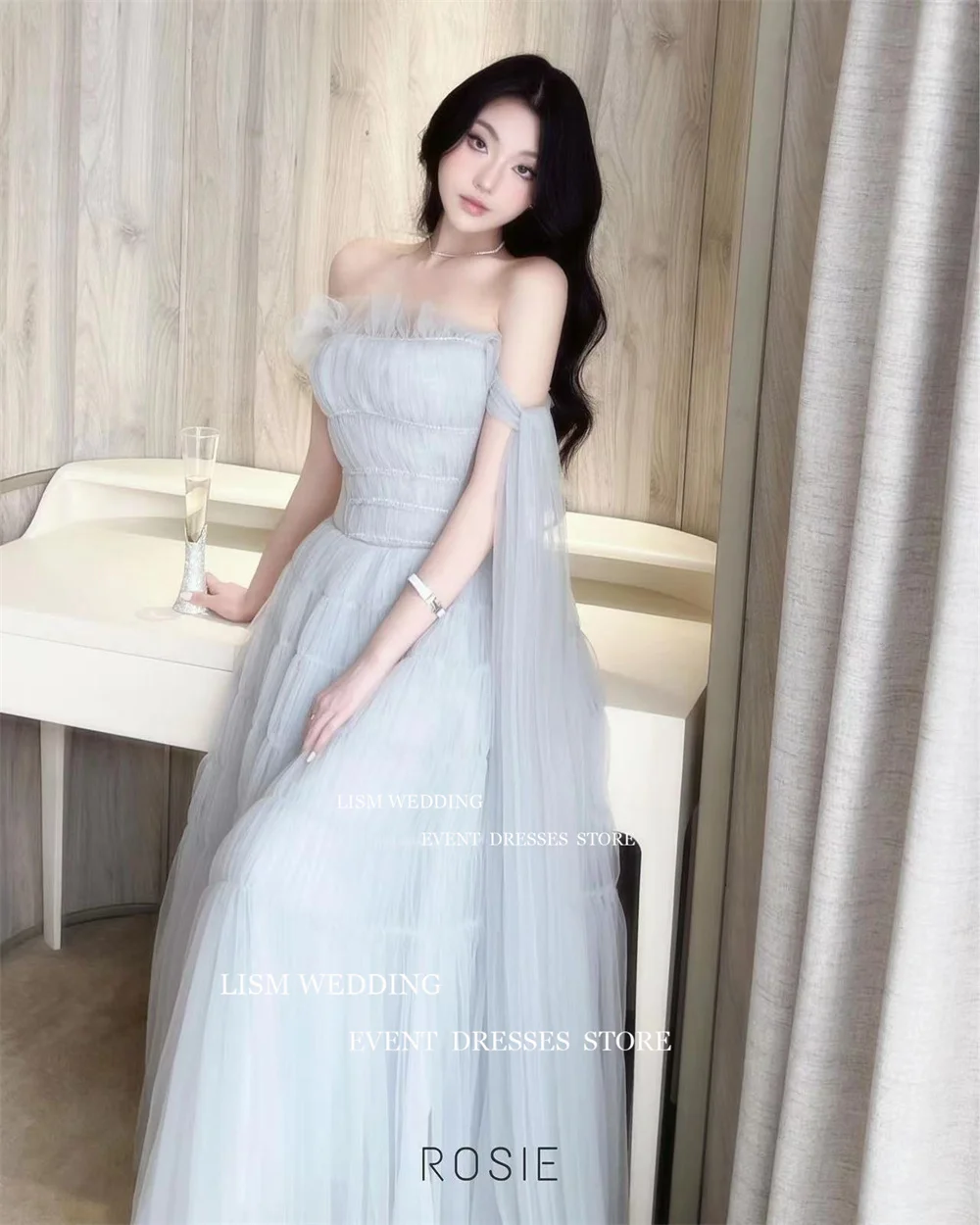 LISM Fairy Ruffles Tulle A Line Korea Evening Dresses Wedding Photoshoot Garden Prom Gowns Corset Back Long Party Formal Dress