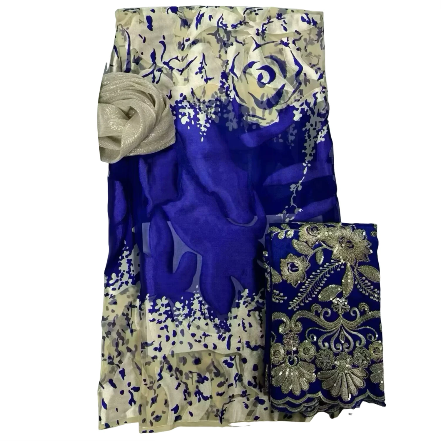 

Special 3.65+2+2 Yard/Set Luxury Soft African Print Satin Silk Chiffon George Fabric With Swiss Voile Lace For Party Lady Dress