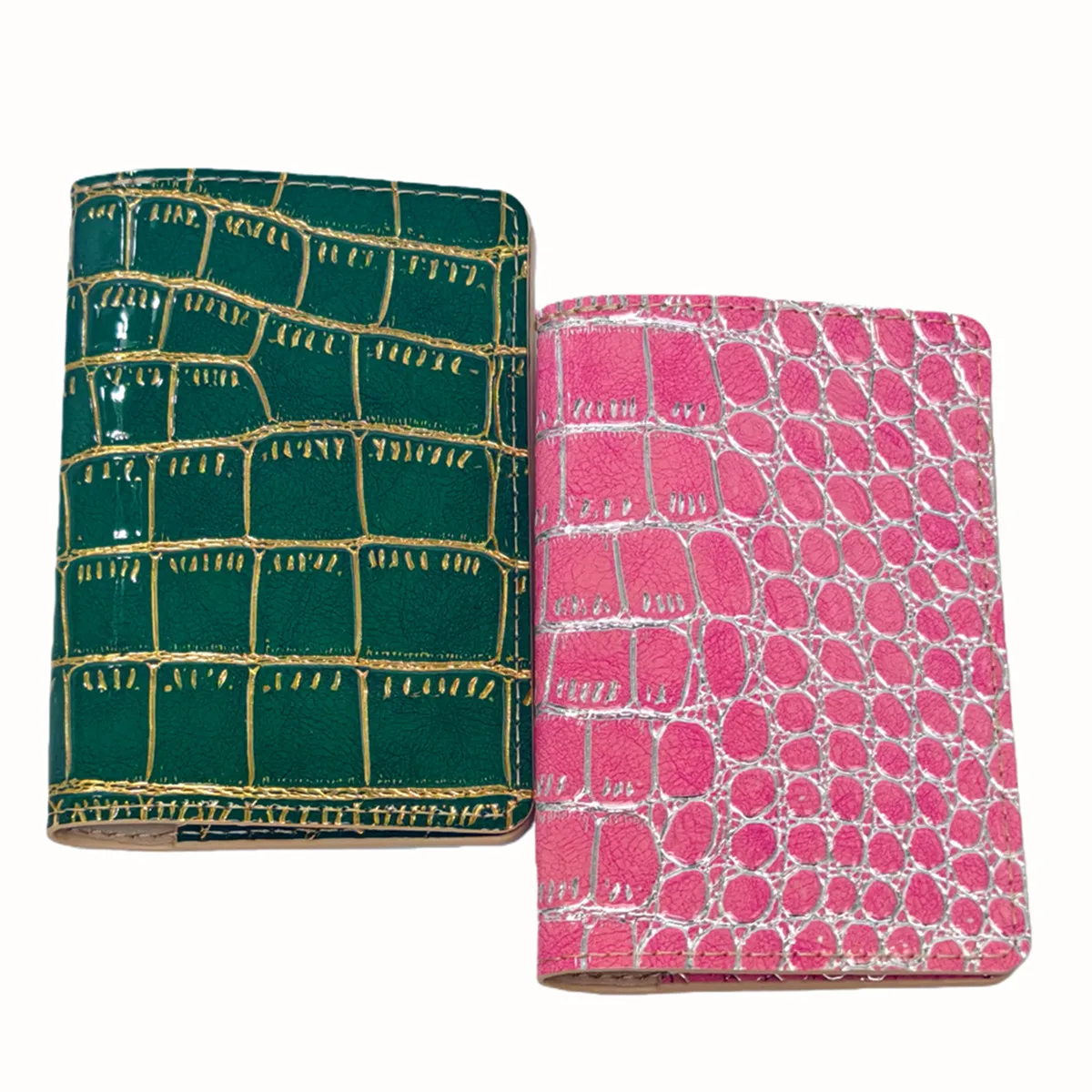 

2PCS Crocodile Embossed Gold/Silver Color Border Passport Cove/Case/Holder/Wallet Card Holder Lightweight Travel Accessories