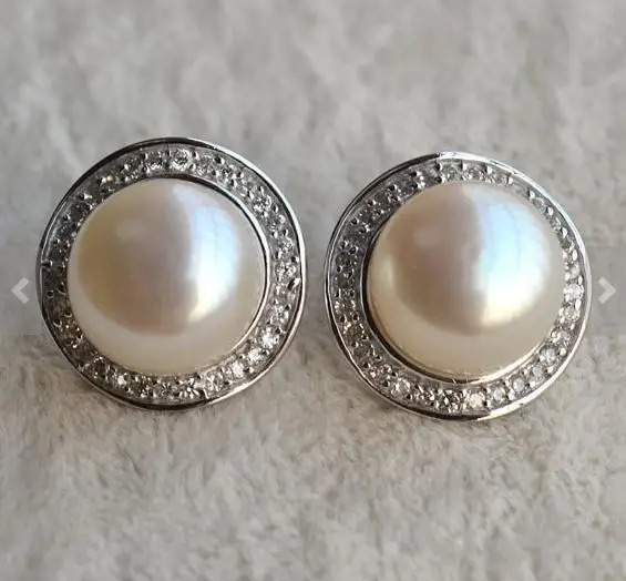

White Pearl Earrings, AAA 13mm Freshwater Pearl Earrings Stud, Sterling Silver Earrings, Wedding Jewelry, Pearl Party