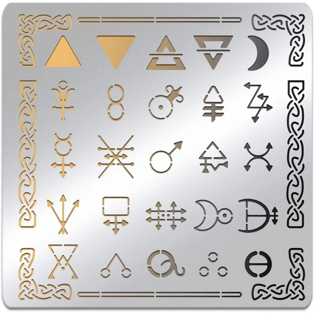 Alchemical Sign Stainless Steel Stencil Border Triangle Symbol Patterns Journal Template for Wood Burning Engraving
