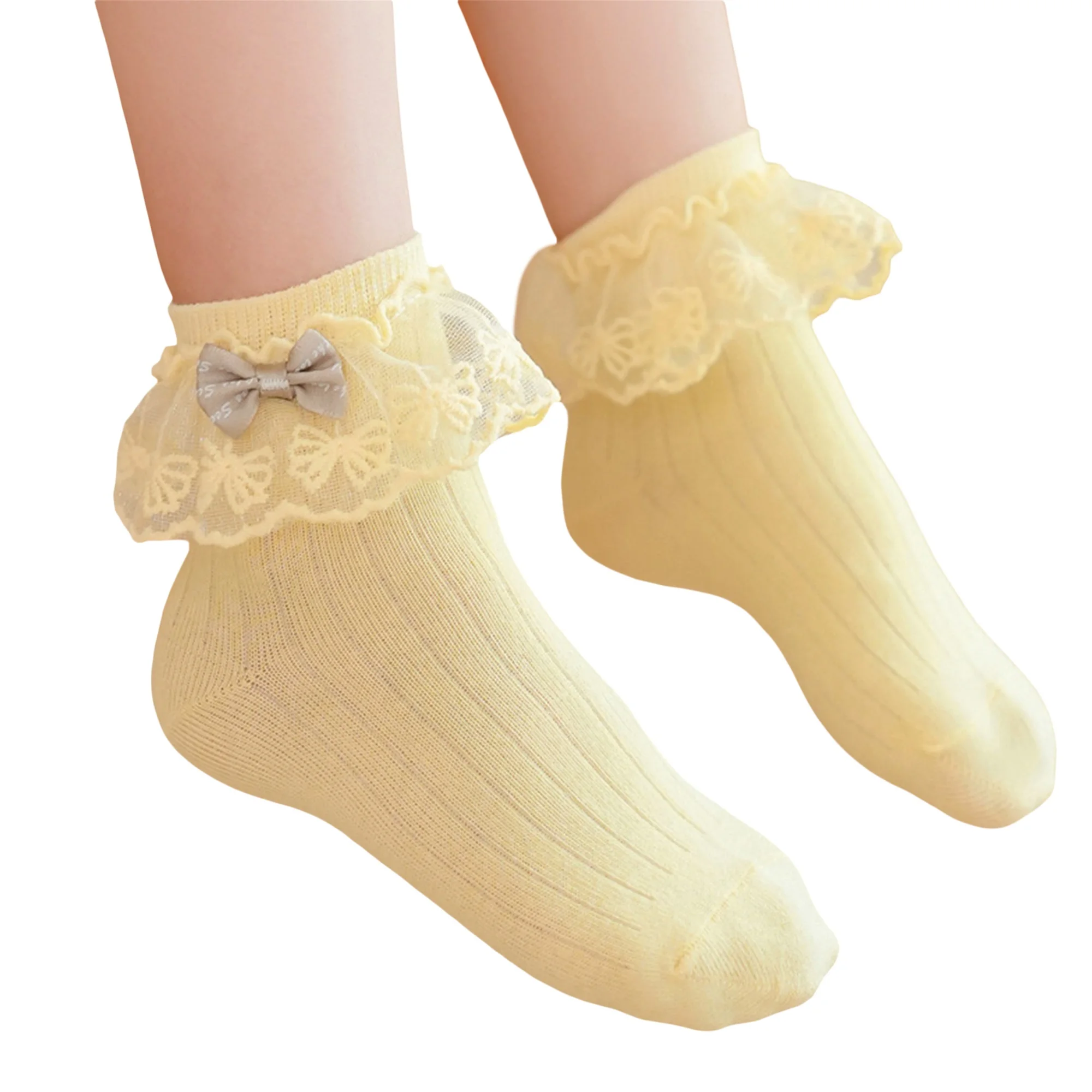 

Носки для маленьких девочек с кружевными оборками и милыми бантиками, укороченные, для прогулок, аксессуары для детской одежды