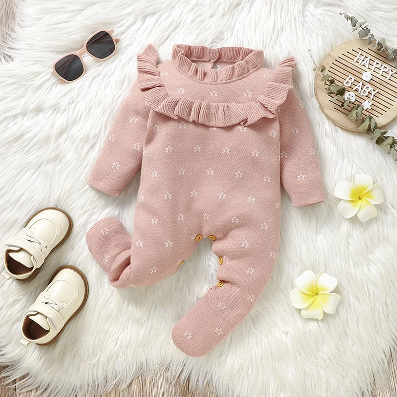 

Newborn Baby Romper Knitted Infant Girls Jumpsuit 0-18M Long Sleeve Autumn Toddler Kid Clothes Fashion Ruffles Overalls