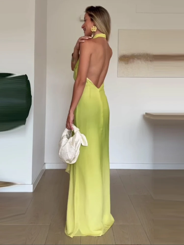 gradient long dress Gradient satin maxi dress :: LICHI