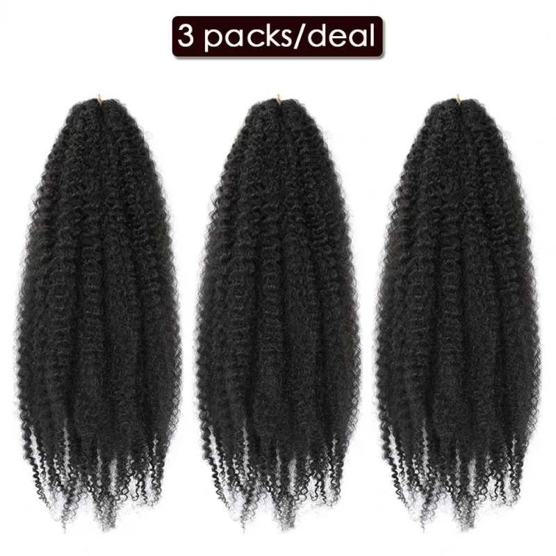 شعر مارلي بطول 50.8 سم شعر صناعي أفريقي مجعد # 2 ضفائر شعر مارلي لشعر كروشيه صناعي عبوة من 3 قطع