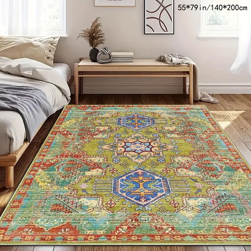 1pc Creative Ethnic Pattern Rug Made of Crystal Velvet with a Dot Plastic Bottom, Weighing 700G, Suitable for Christmas Decorati