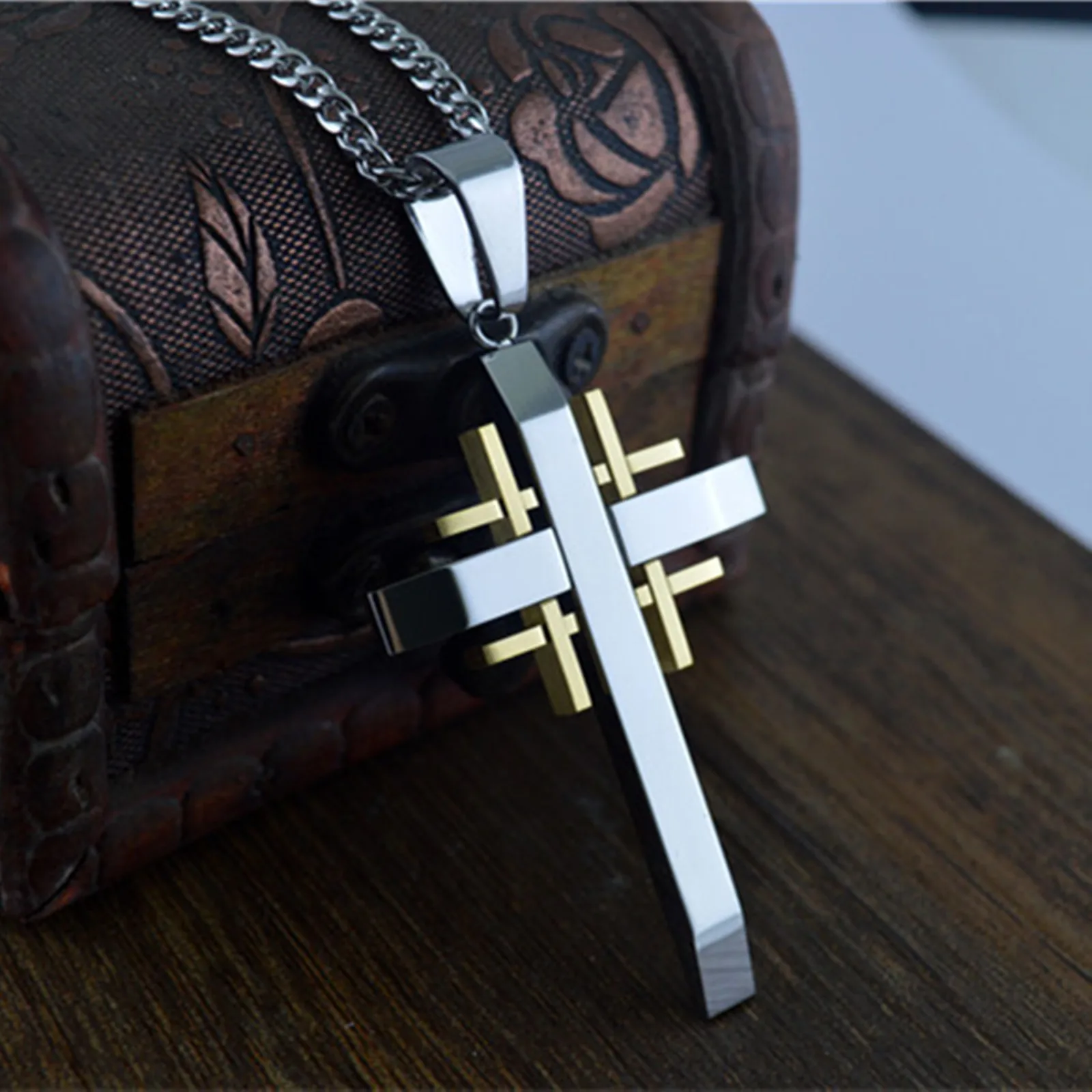Jerusalem Cross Pendant Necklace for Men Women Titanium Stainless Steel Retro Religious Crusader Jewelry Georgia Symbol Emblem