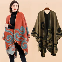 Fitshinling-chales con flecos bohemios para mujer, chales de gran tamaño con patrón de nubes auspiciosas, Ponchos y capas de invierno