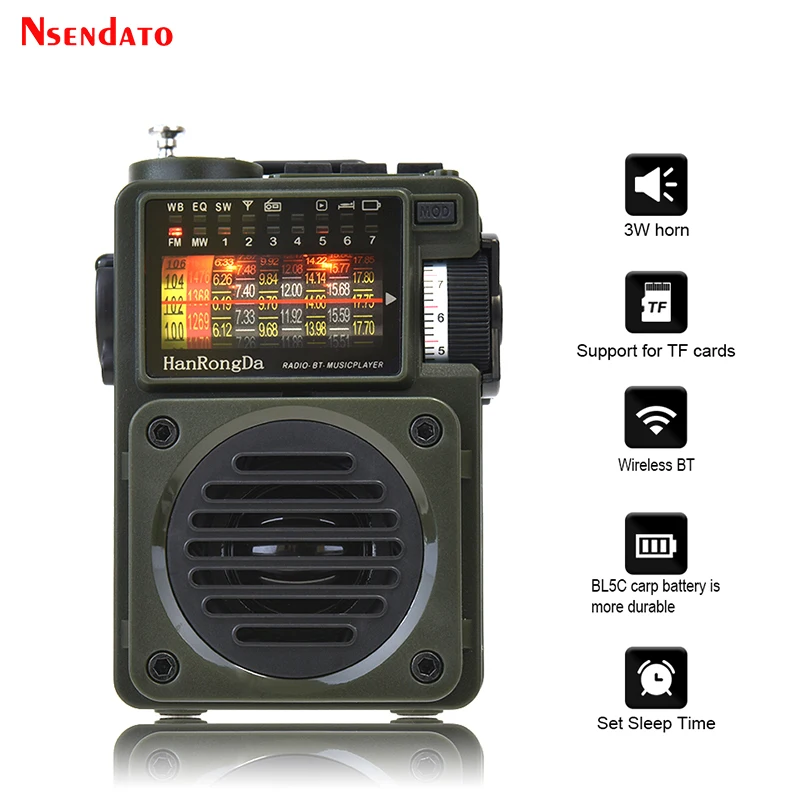 HRD700 Radio AM FM MW SW Lettore musicale Mini radio Trasmissione full-band Lettore multimediale V5.0 compatibile con Bluetooth per scheda TF