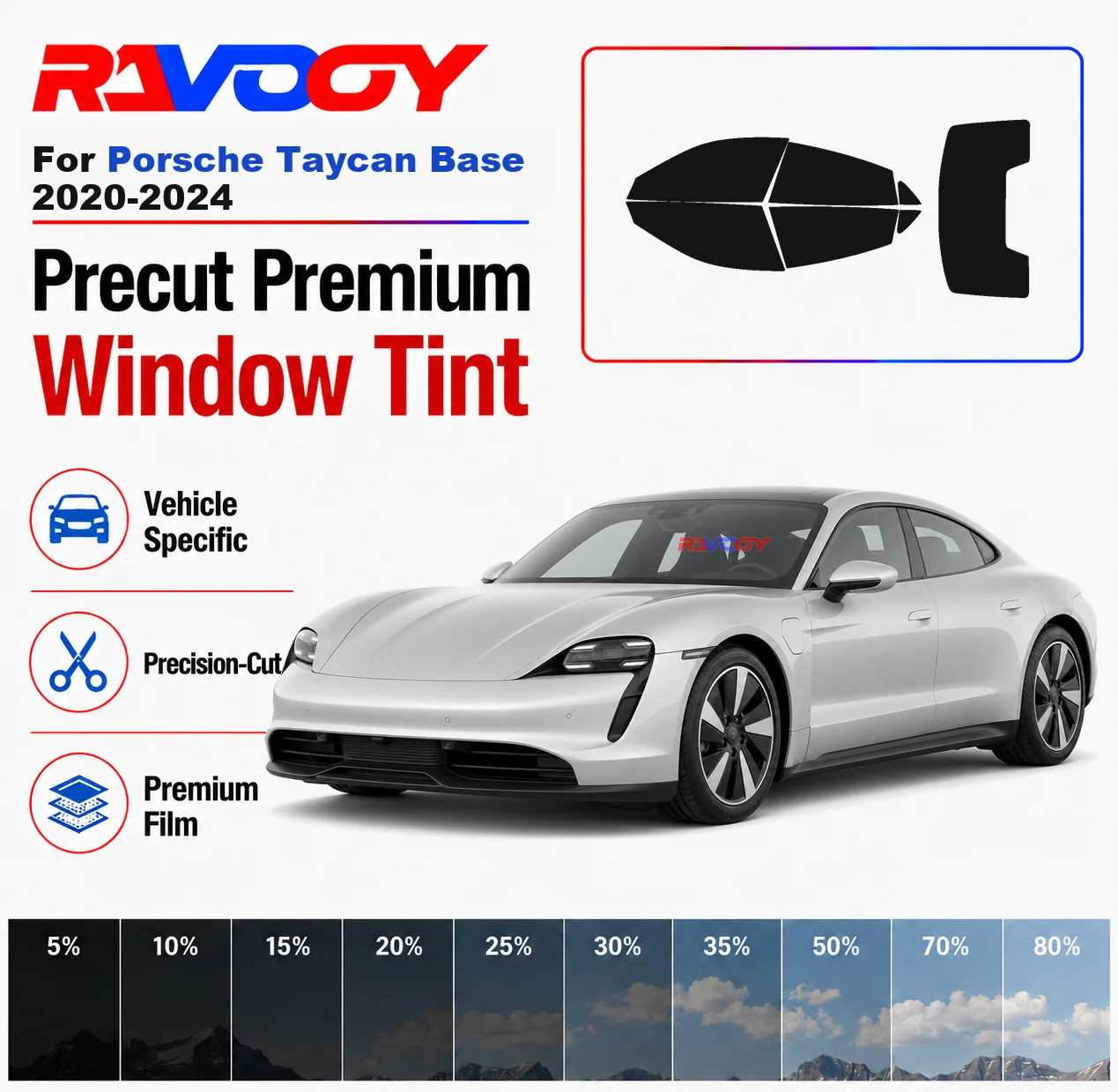 

Premium Precut Window Tint Kit Front Rear Windows Rear Windshield For Porsche Taycan Base 2020-2024 Car Solar Nano Ceramic Film