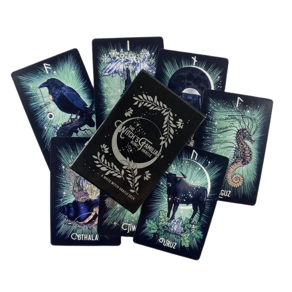 Witch'S Familiar Runic Oracle 24 Card Indie Tarot Deck Runes Rune Cards Animal Oracle Animal Tarot Cards Viking Runes