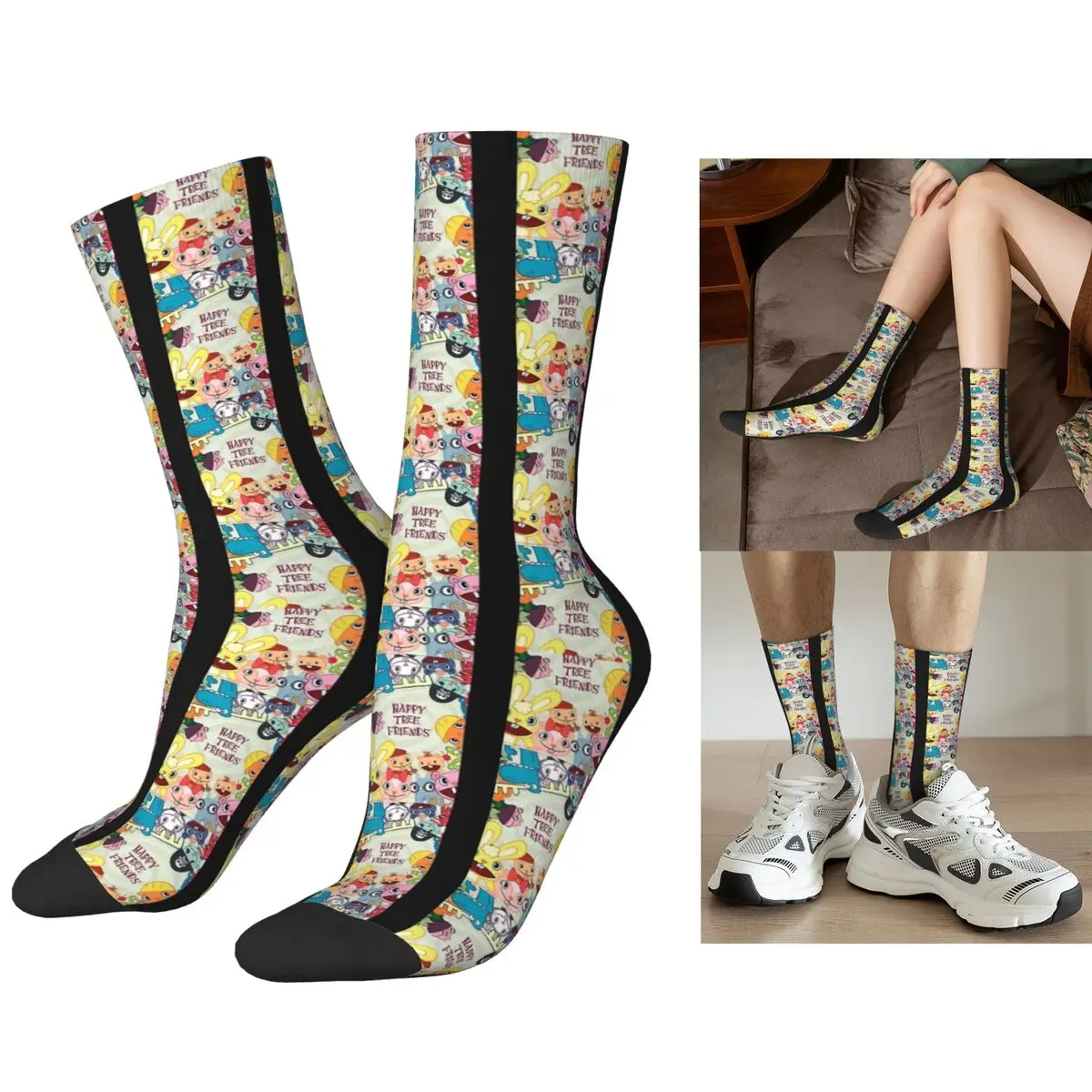 

Наклейка Happy Tree Friends, идеальные носки, чулки высокого качества в стиле Харадзюку, всесезонные длинные носки для унисекс, рождественские подарки
