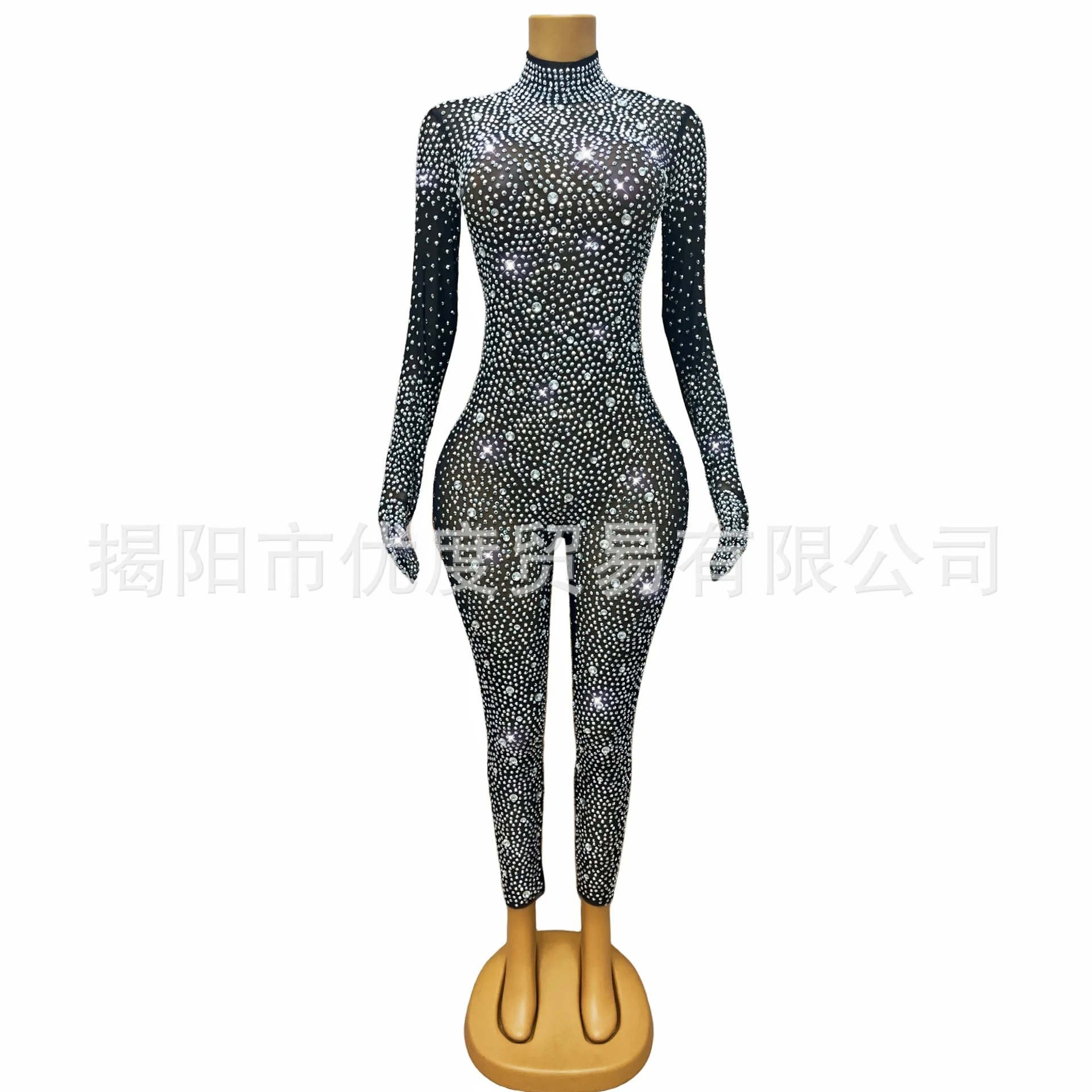 

Personalized Slim Fit Rhinestone Dress Cocktail Party Party Night Performance Dress Ten Diamond Jumpsuit Black Glamorous Dresses