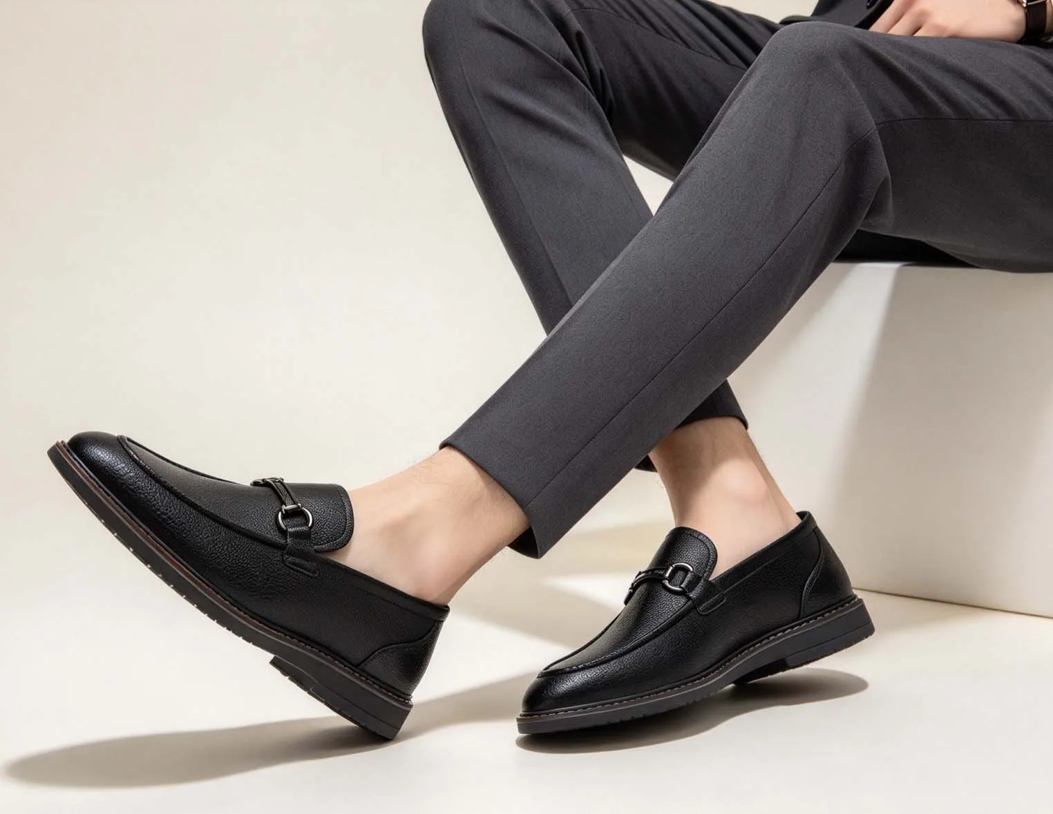 Men’s Casual Loafers, Slip-On Shoes, Metal Bit Decor, Textured Upper, Lightweight Comfort for Business Casua Daily Wear