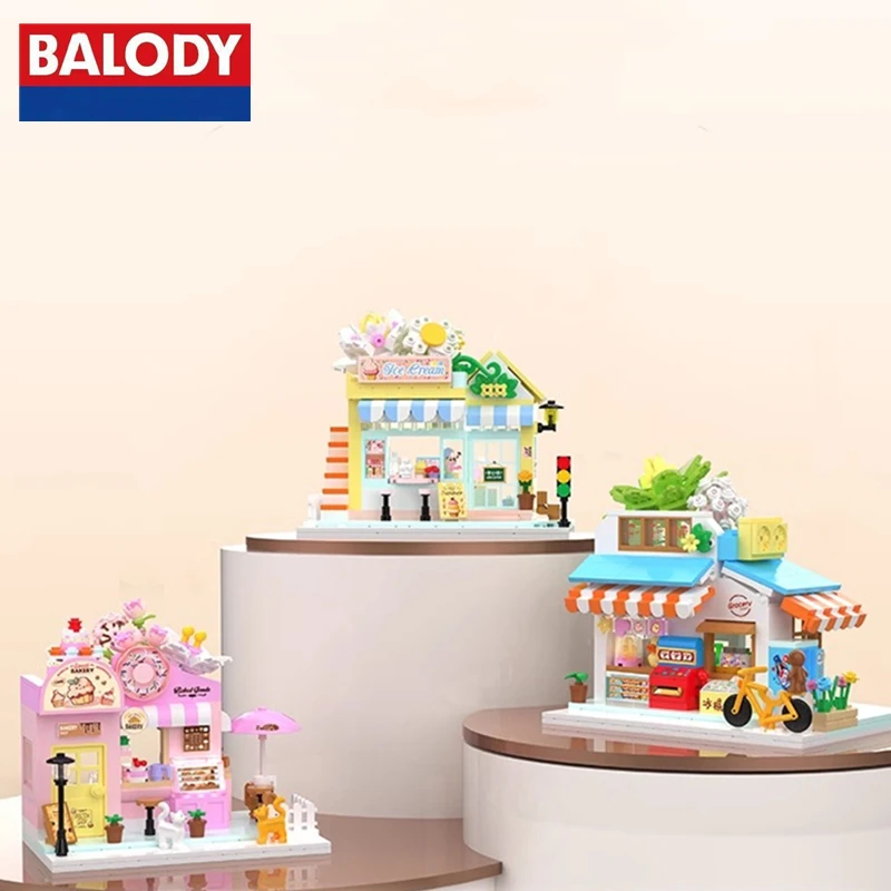 

BALODY Architectural Street View Building Blocks Children's Educational Assembly Model Toys Desktop Ornaments Birthday Gifts