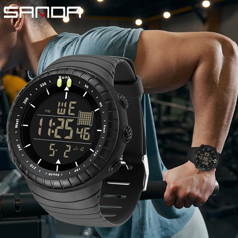 SANDA Trendy Fashion Electronic Watch Large Dial Outdoor Waterproof Sports Alarm Clock Multifunctional LED Digital Men's Watches