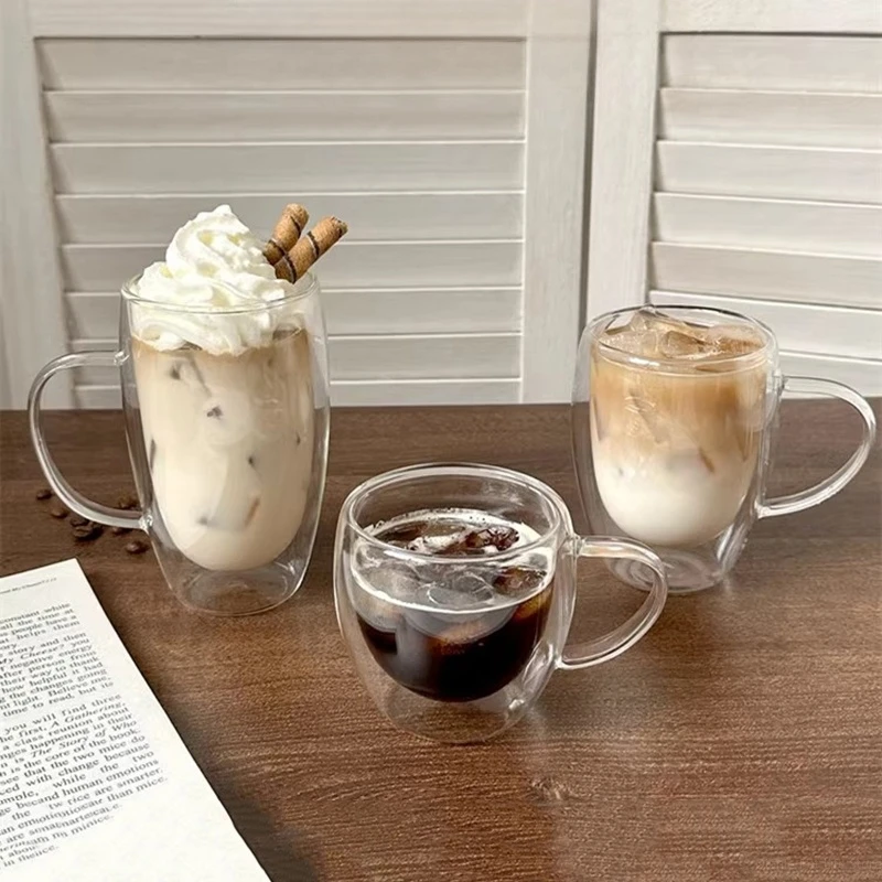 80-450 ml Doppelwandige Kaffeetasse Hitzebeständige Transparente Wassergläser Whisky Tee Milchbecher Espresso Schnapsglas Trinkgeschirr