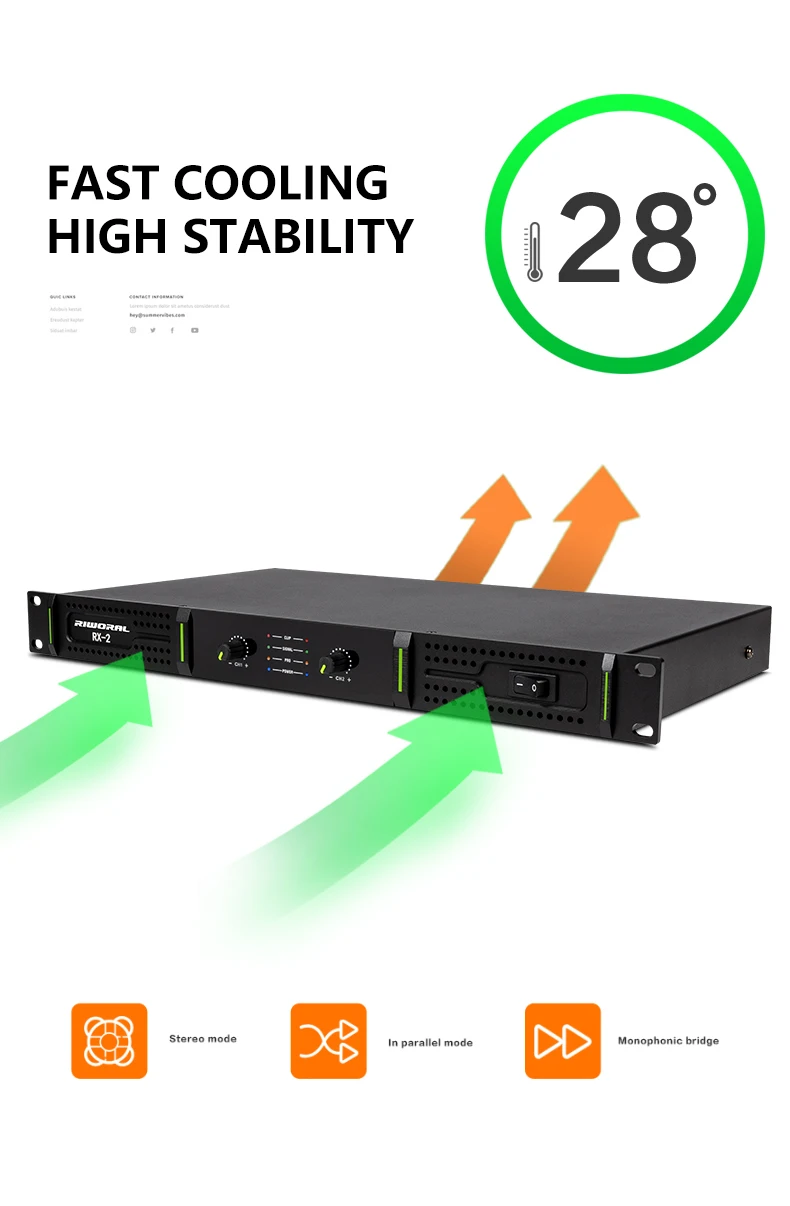 RX-4 Amplificatore audio video stereo professionale a 4 canali da 800 Watt per performance sul palco