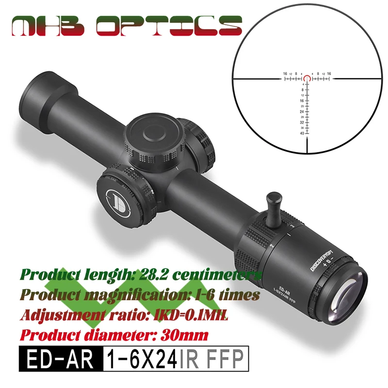 Découvreur ED-1-6X24IR avant monté fer à cheval numérique différenciation fusil de chasse vue ED lentille ultra clair résistant aux chocs