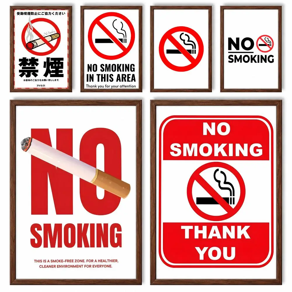 Minimalist Prohibition Sign No Smoking Poster Self‑Adhesive Waterproof Sticker House  Coffee Bar Wall Art Home Decor
