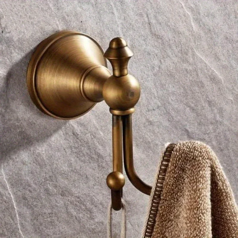 Vintage Style Antique Brass Towel Hook Wall Mounted Robe and Coat Hanger with Brushed Finish for Bathroom and Clothes