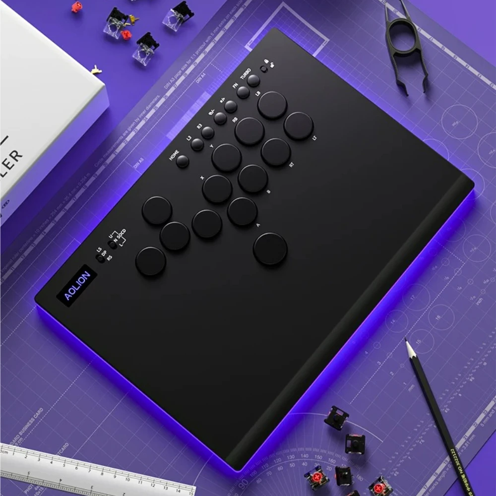 Controlador de teclado para jogos de arcade AOLION, painel em liga de alumínio, interruptores Kailh de resposta rápida e baixa latência, sistema de ve