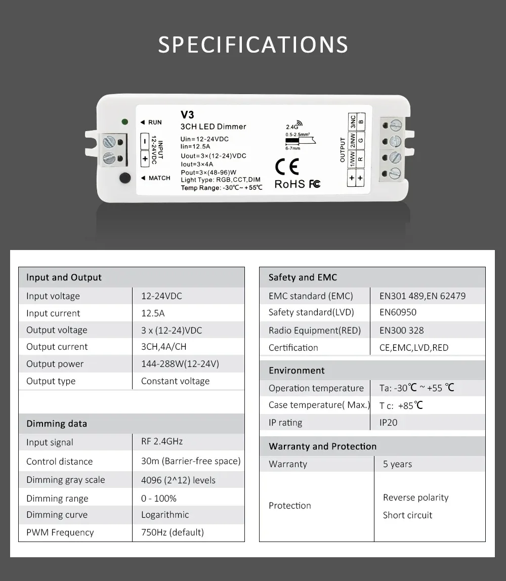 12V 24V V3 RGB Controler LED RGB Controller Wireless 2.4G RF Touch Remote Control for DIM CCT RGB COB 2835 5050 LED Strip Lights