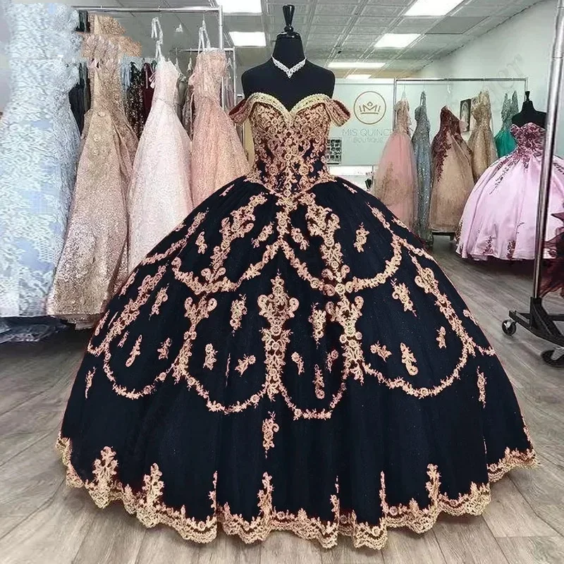 يزين Quinceanera فستان طويل الطابق ، قبالة الكتف تول مشد ، ثوب الكرة ، الحلو 16 فستان حفلة موسيقية ، تول