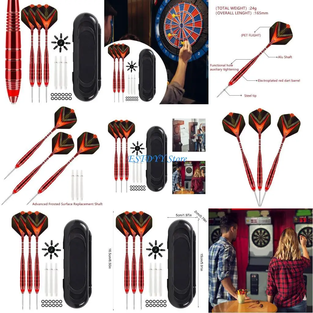 

G6DE Набор из 3 дротиков со стальным наконечником и футляром для переноски для профессиональных и начинающих дротиков с набором