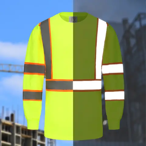 Sommar Långärmade Säkerhets-T-shirts Utomhus Konstruktion Rund Hals Andningsbara Solskydd Reflekterande Herr Arbetskläder 12 best sales byggkläder - №8