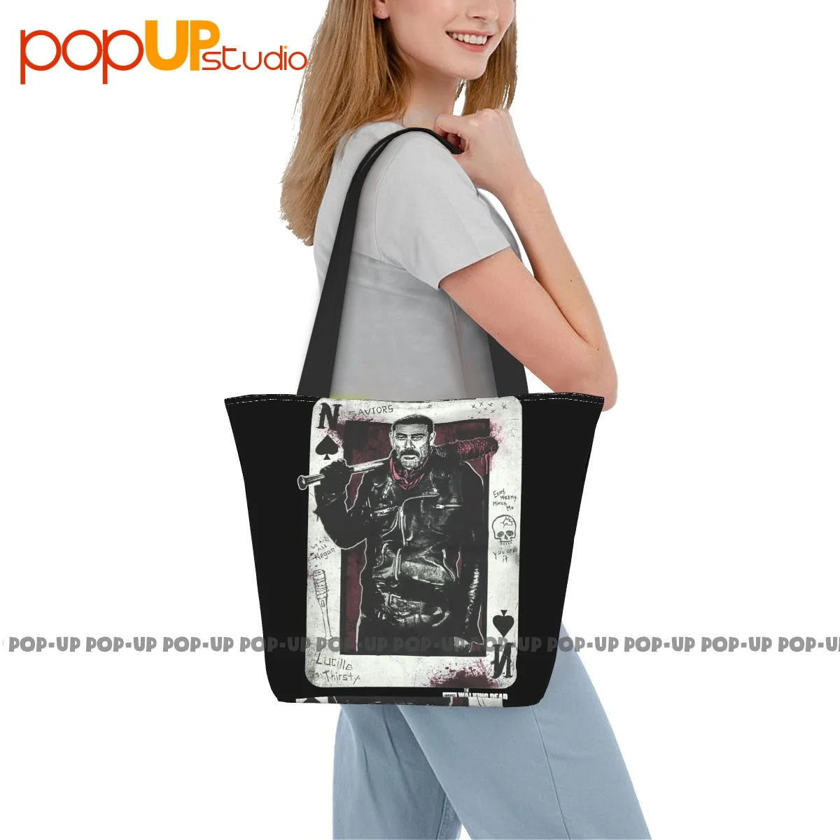 The Walking Dead Twd Negan Playing Card Walkers Zombies Handbags Portable Shopping Bag Carrying Bag