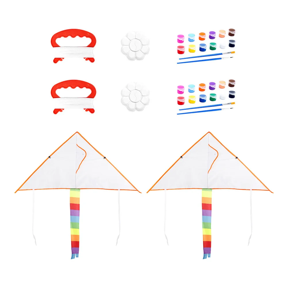 2Sets Kids DIY Kite Kit Blank Graffiti Kite Material Pack Creative Coloring Craft Set Outdoor Flying Game for Children Art Fun