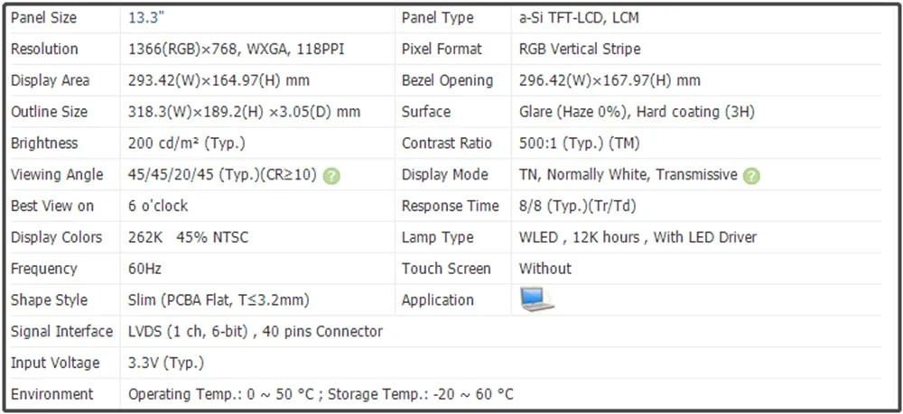 N133BGE LB1 N133BGE-LB1 13.3 inch LCD Screen TNPanel HD 136x768 LVDS 40pins 60Hz 45% NTSC