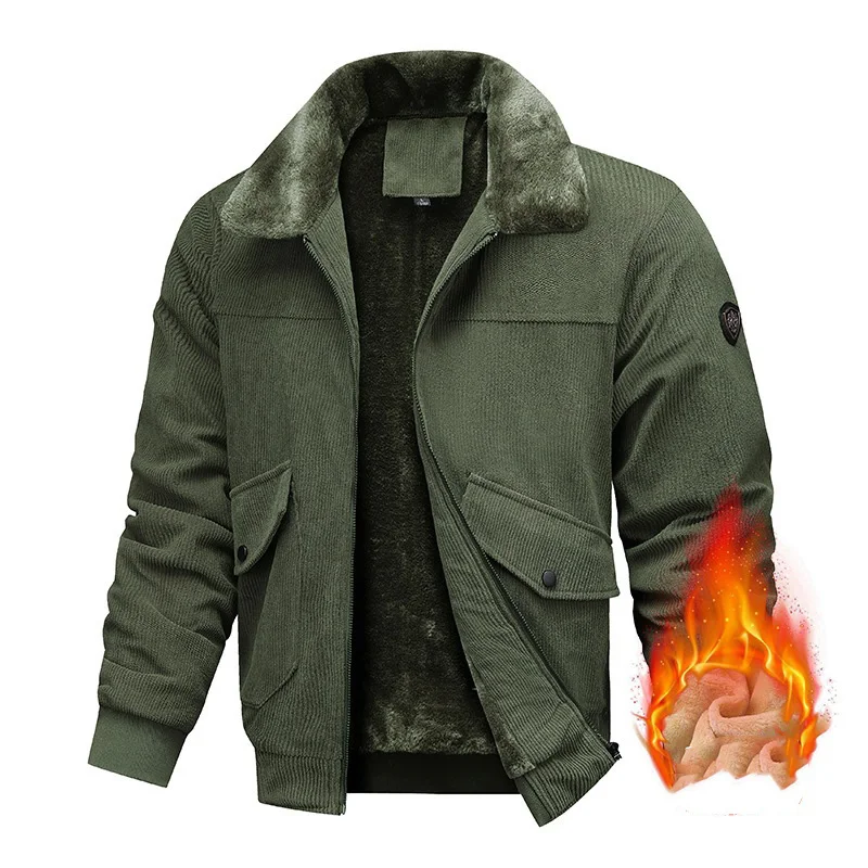 

Мужское плюшевое пальто, осень-зима, новое утолщенное флисовое пальто с воротником-стойкой, мужское пальто-карго, винтажное свободное мужское пальто с длинными рукавами и карманами