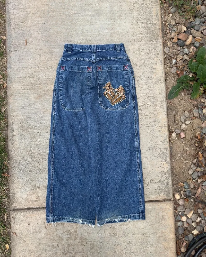 男性と女性のためのゴシックプリントのバギージーンズ,高品質,ヒップホップストリートウェア,原宿,ワイドレッグ,カジュアル,ファッション,y2k