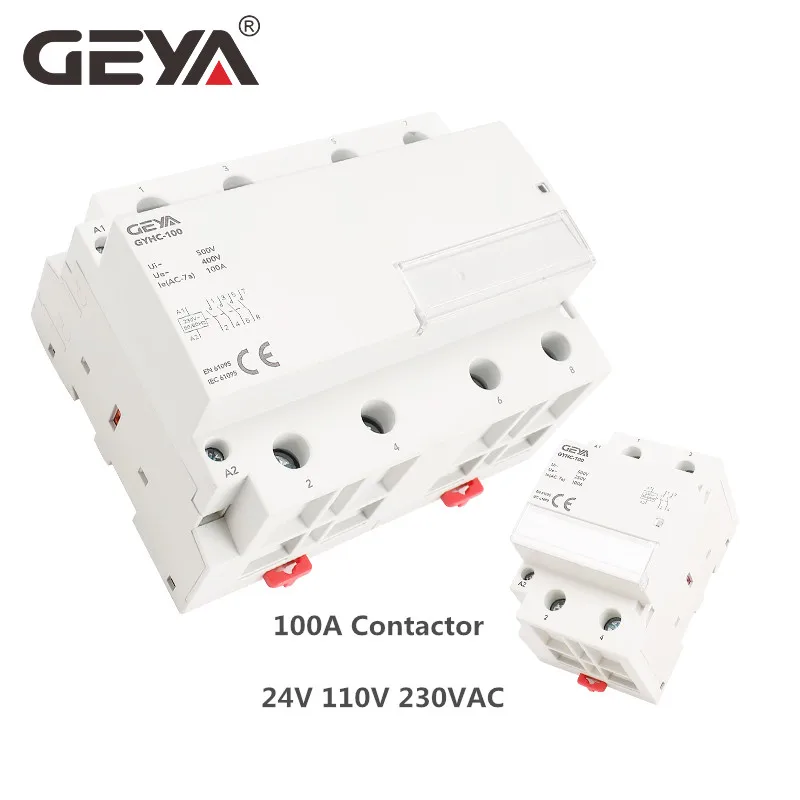 GEYA GYHC 2Phase 100A AC Contactor 220V 230V Din Rail Household Modular Contactor Switch Controller Smart Home Hotel Use
