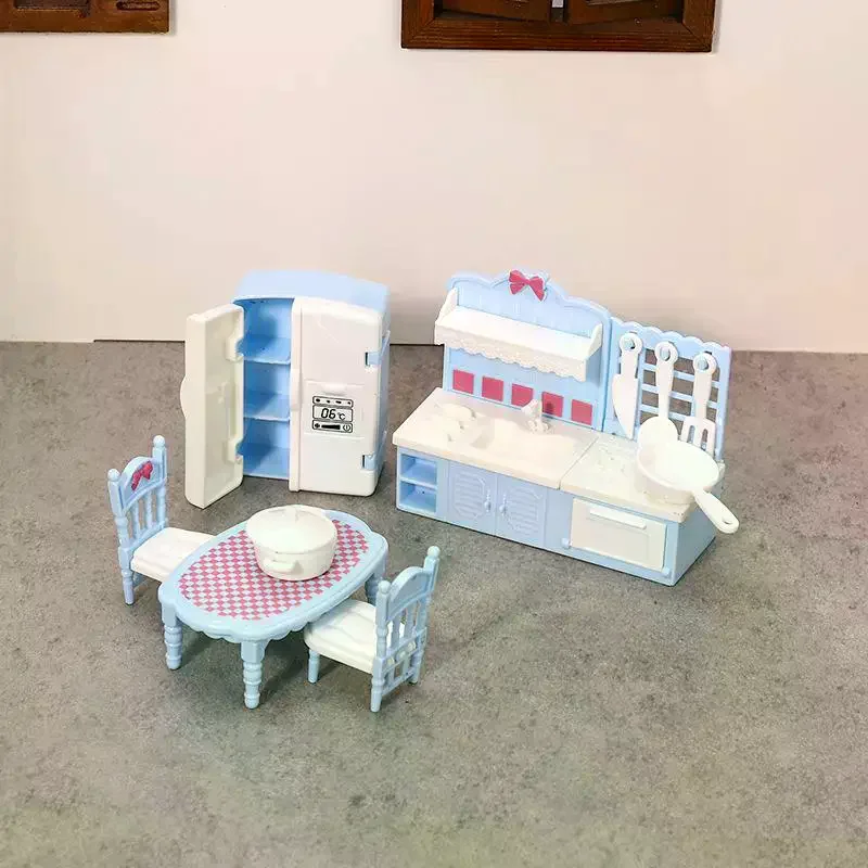 Decoração brinquedo 1:12 casa de bonecas em miniatura porta dupla geladeira mesa de jantar modelo de móveis