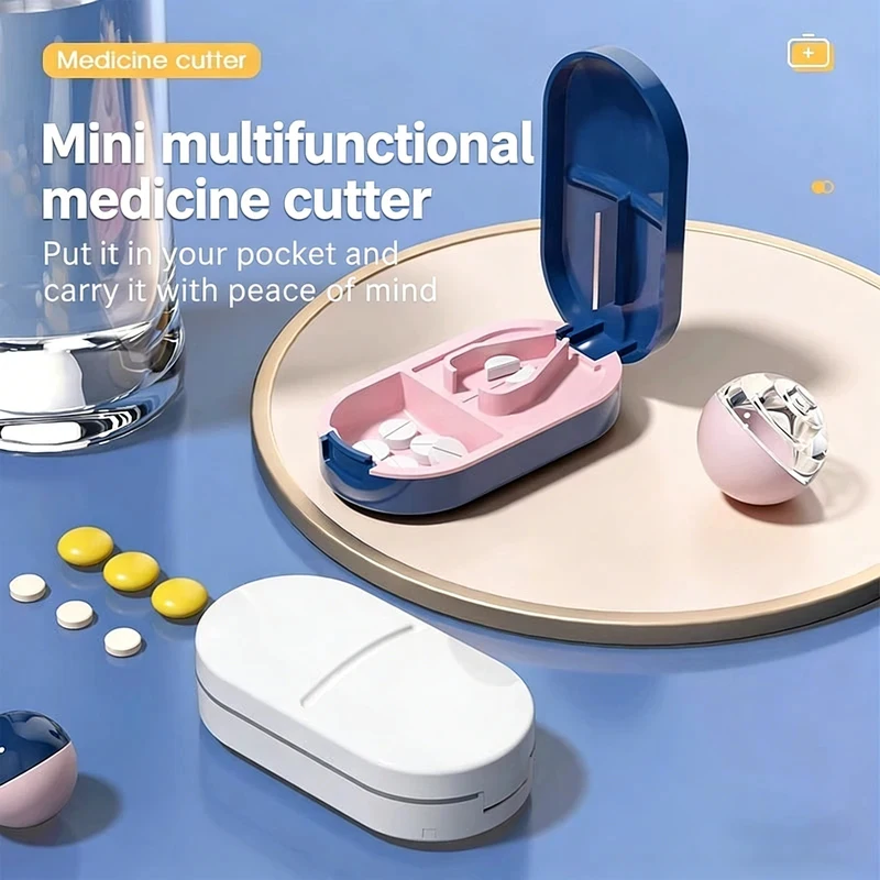 

1-20Pcs Portable Pill Cutter And Splitter Tablet Medicine Divider Slicer With Storage Box Home Pill Cases Dispenser Organizer