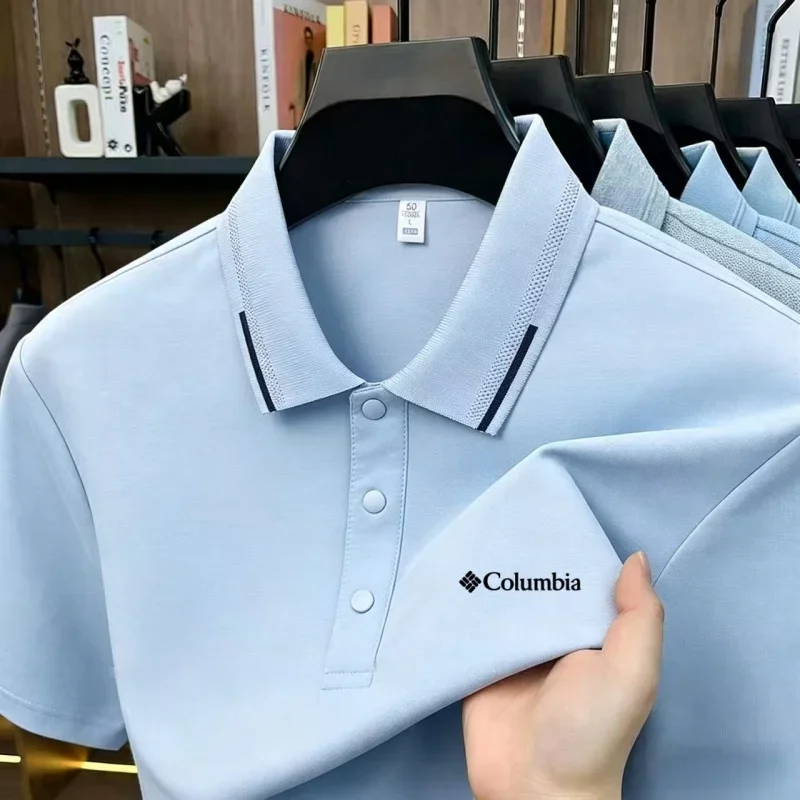 2026 Men's New Summer Ice Silk Cotton Casual Breathable Business Polo Shirt Fashion Quick-Drying Short-Sleeved T-Shirt